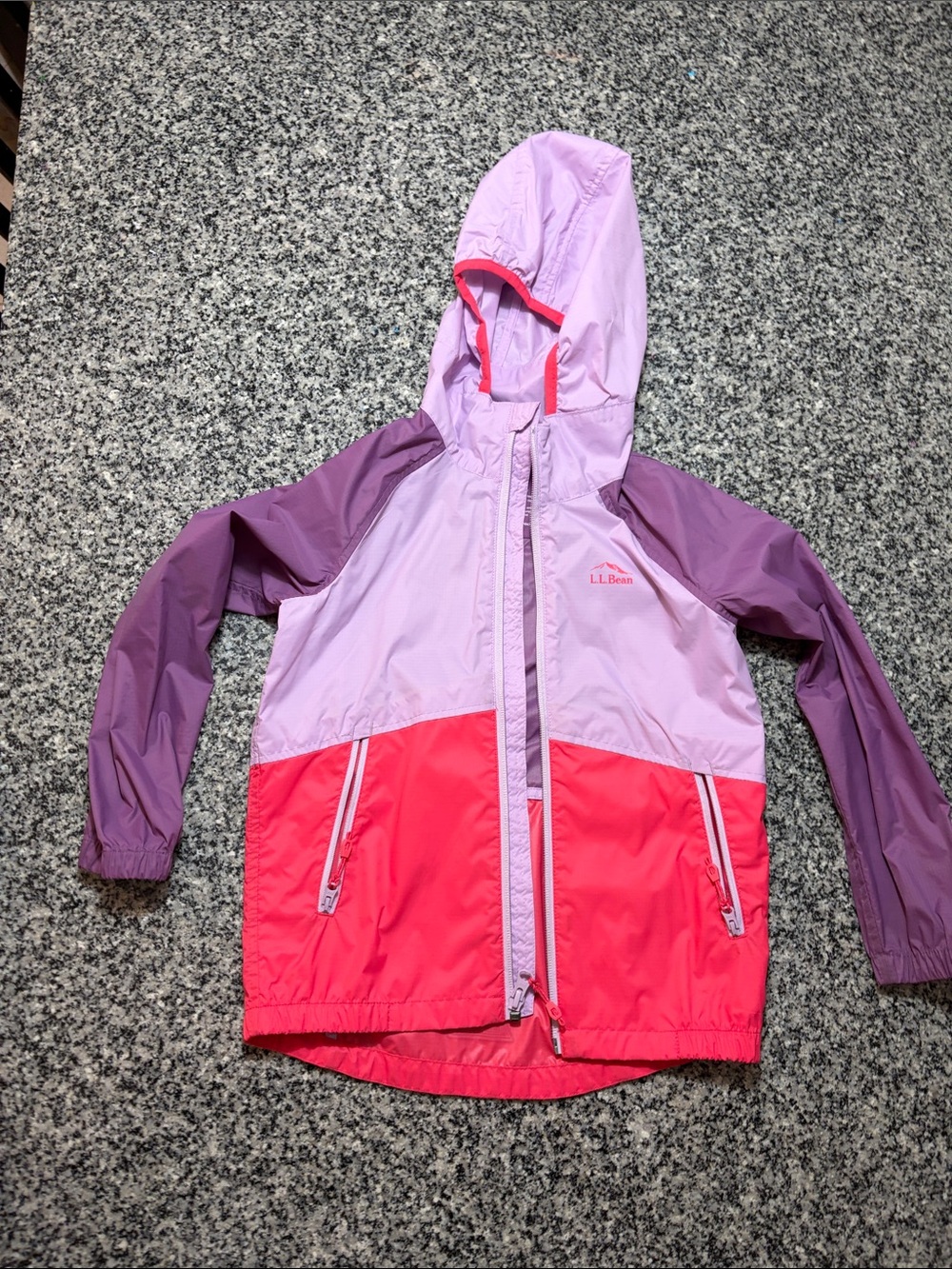 L.L. Bean Girls' Colorblock Hooded Raincoat - Pink, Light Purple & Purple